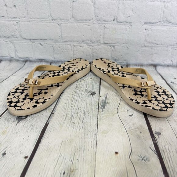 Coach Flip Flop Sandals Women Size 5-6 CC Signature Bow Slip On Summer Shoes - Picture 3 of 14